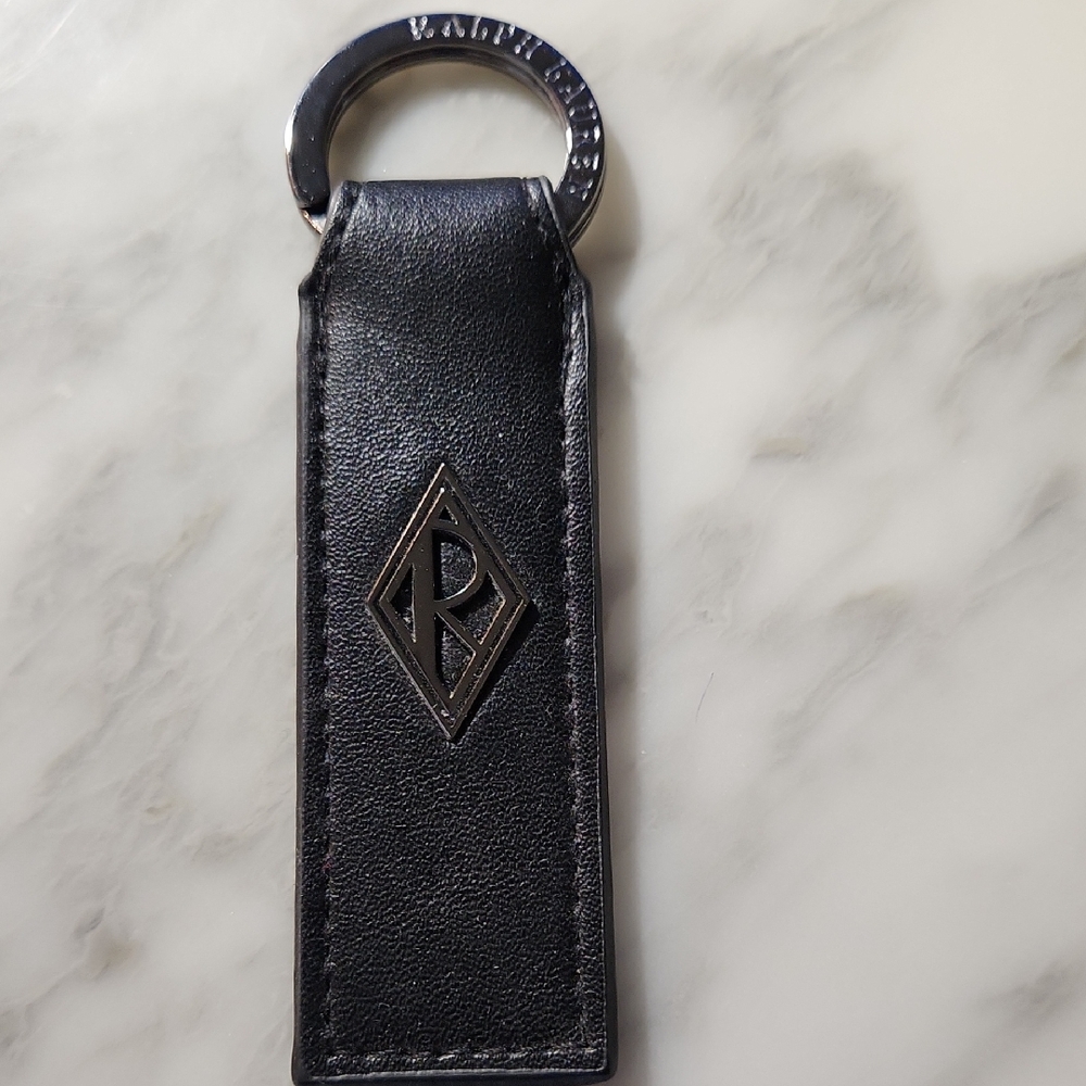 Ralph Lauren Black Leather Key Holder with Silver Ring